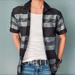 ALL SAINTS Gabon SS Gray/Black stripe shirt. Casual button down.